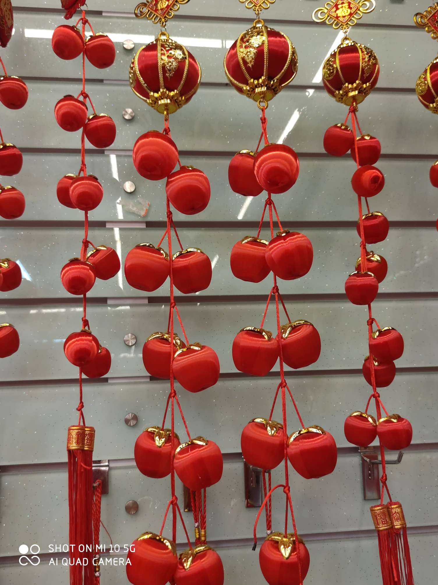 Apples hung on lanterns