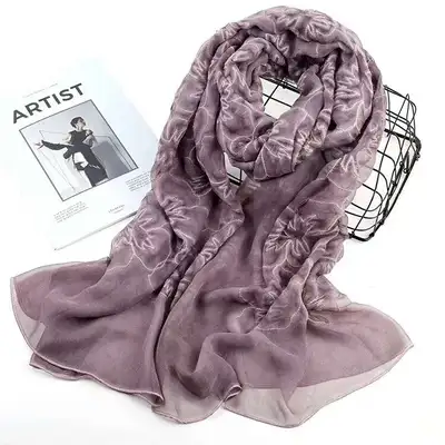 Imitation Silk Dirty Dyed Embroidered Rose Sun Protection Scarf Ladies Explosive 2021