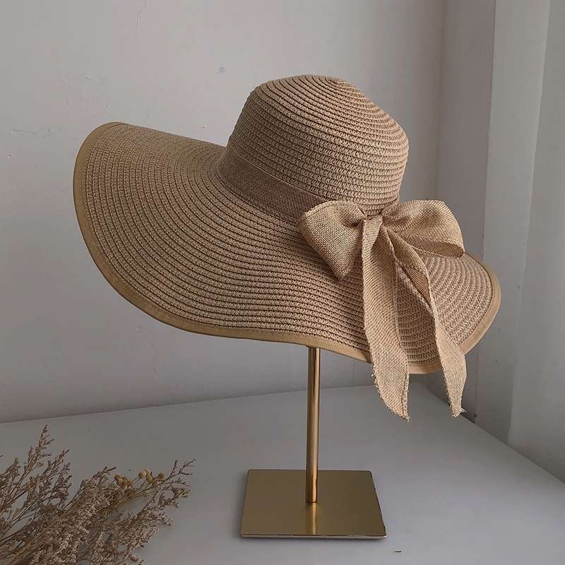Sun protection hats, women's summer bow sun hats, beach hats, wide-brimmed sun hats, wide-brim hats, straw hats