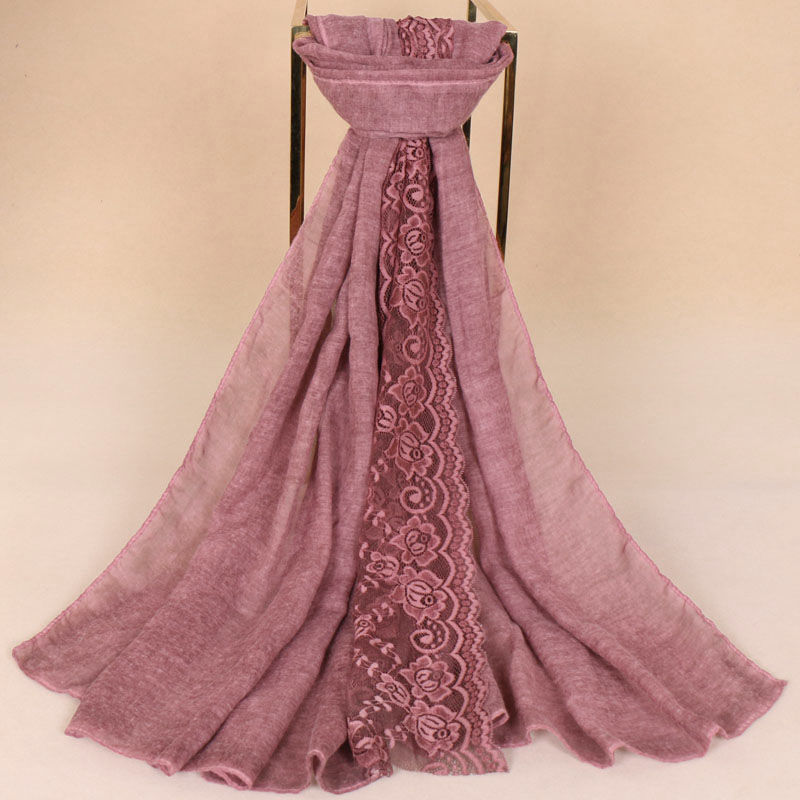 棉麻扎染围巾时尚包头巾拼接蕾丝花边女穆斯林头巾长巾详情图8