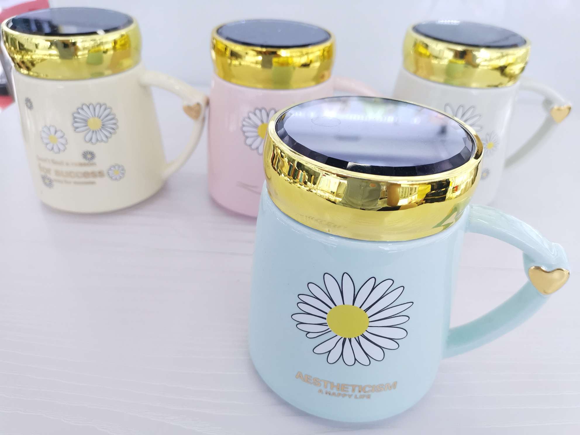 Heart-shaped handle colored glazed ceramic mirror cup, coffee cup, water cup undefined