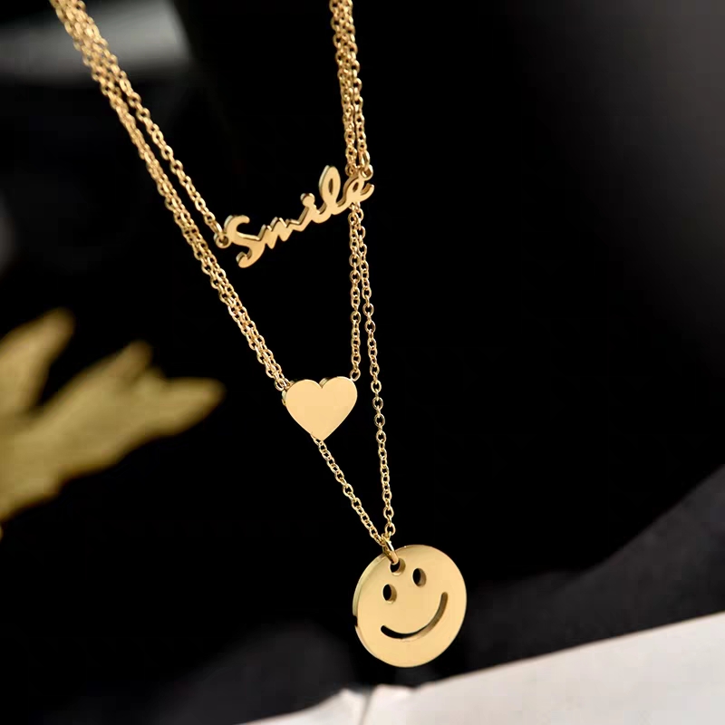 smile笑脸爱心钛钢项链女不掉色