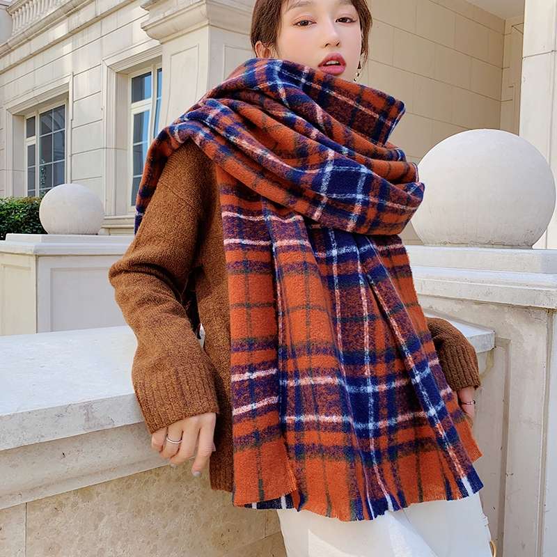 Orange Tibetan Girl Instagram Red Korean Version Of Lady Scarves Warm Thick Super Cute Temperament Scarf Everything Casual Trend Fashion Women