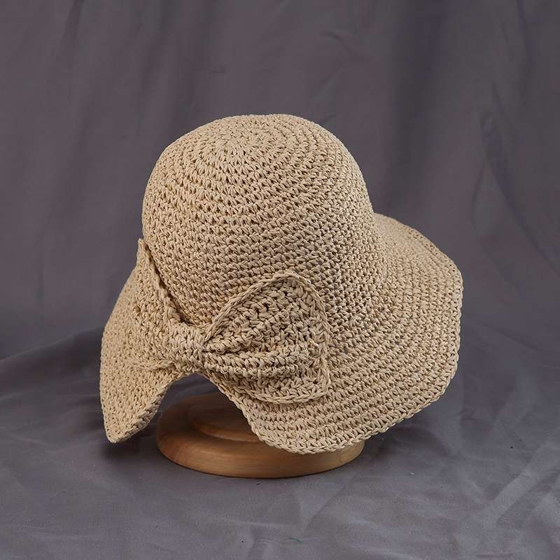 手工草帽女日系编织百搭遮阳帽子防晒夏天可折叠沙滩太阳帽渔夫帽