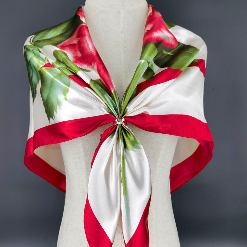 90*90 Silk Scarf Women's Silk Imitation Silk Large Square Scarf Four Seasons Available Shawl Scarf Specification drawing