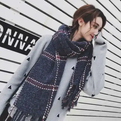 Navy Blue Big Winter Scarf Korean Lady Scarf Warm Thick Super Cute Temperament Scarf Everything Casual Trend Fashion Women