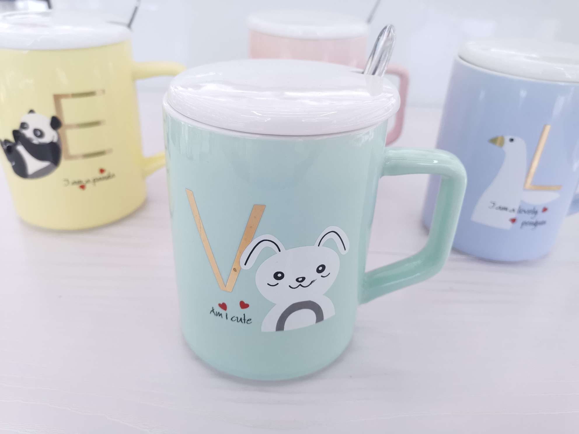 卡通英文LOVE咖啡杯带盖勺详情图9