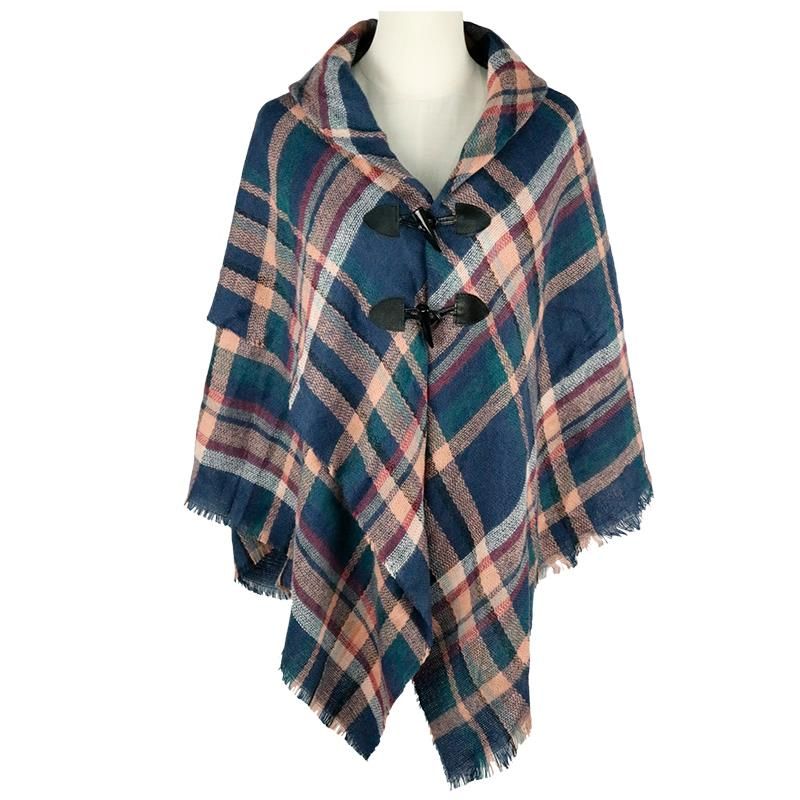 Plaid Cape With Leather Buckle