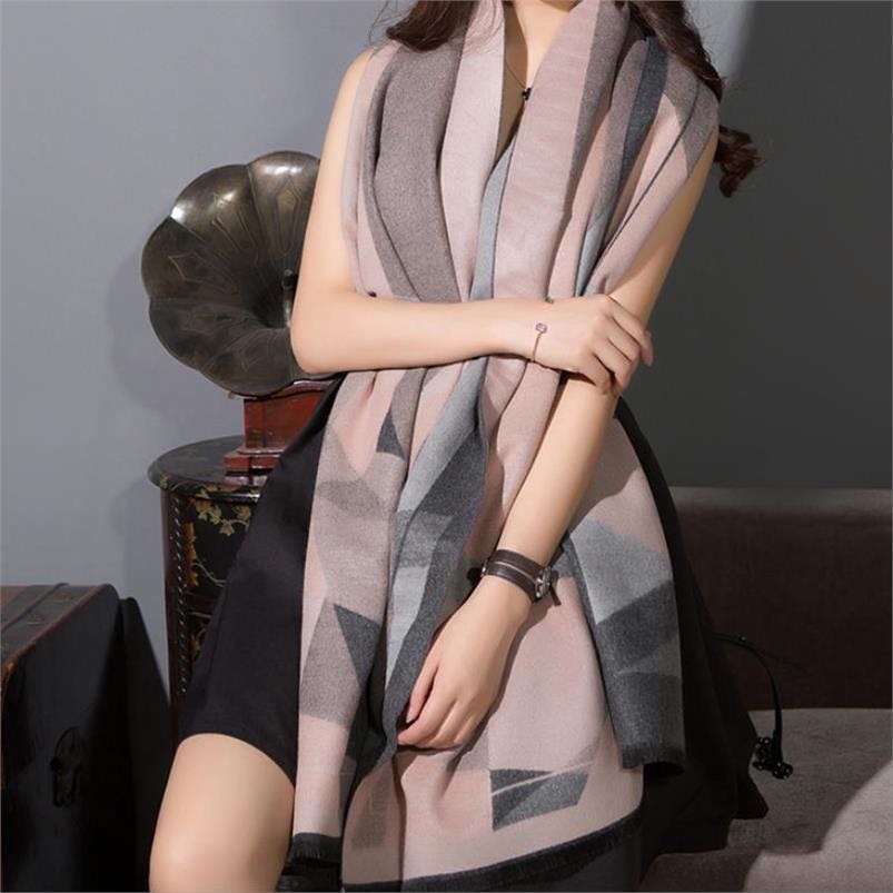 Ladies with spring and winter fashion plaid scarf thumbnail
