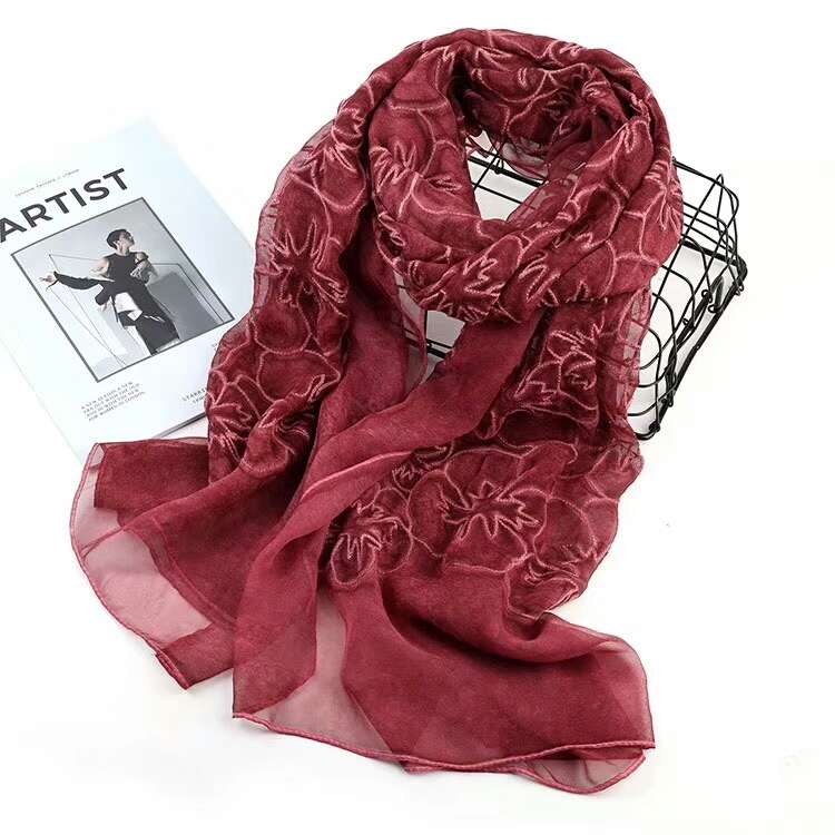 Imitation Silk Dirty Dyed Embroidered Rose Sun Protection Scarf Ladies Explosive 2021 details Picture