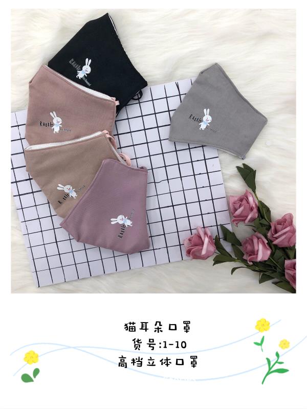 棉布立体绣花口罩白底实物图