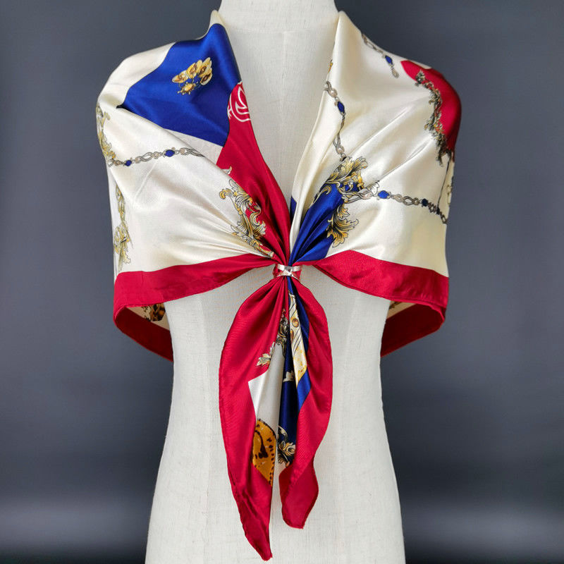 90*90 Silk Scarf Women's Silk Imitation Silk Large Square Scarf Four Seasons Available Shawl Scarf