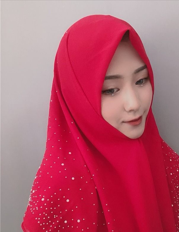 穆斯林纯色烫钻头巾时尚回族头巾女长巾大方巾