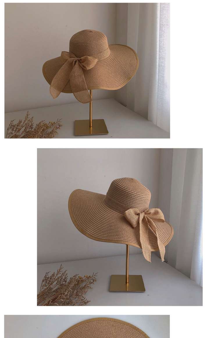 Sun protection hats, women's summer bow sun hats, beach hats, wide-brimmed sun hats, wide-brim hats, straw hats details Picture