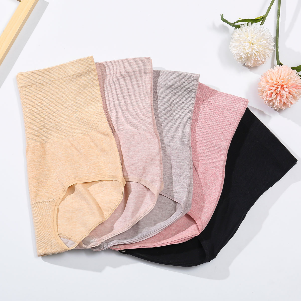 高腰收腹裤白底实物图