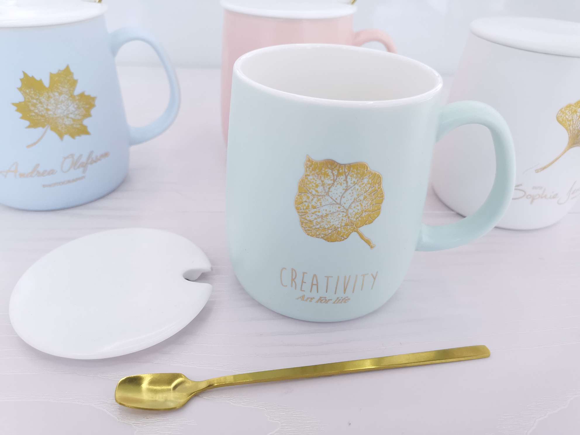 Matte gold leaf glazed ceramic cups, coffee cups, water cups undefined