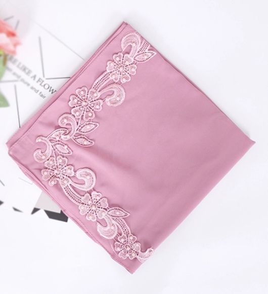 穆斯林珍珠雪纺对花订珍珠大方巾 女包头围巾详情图8