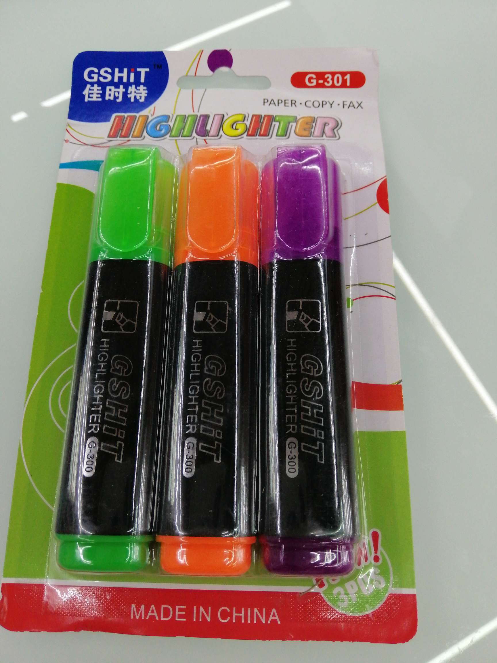 Hanjia Stationery, Office Culture, student writing tools, Highlighters, Jiashite 3 clipper Highlighters with black stems full figure