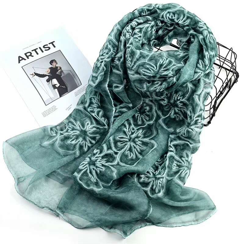 Imitation Silk Dirty Dyed Embroidered Rose Sun Protection Scarf Ladies Explosive 2021 Application Scenario
