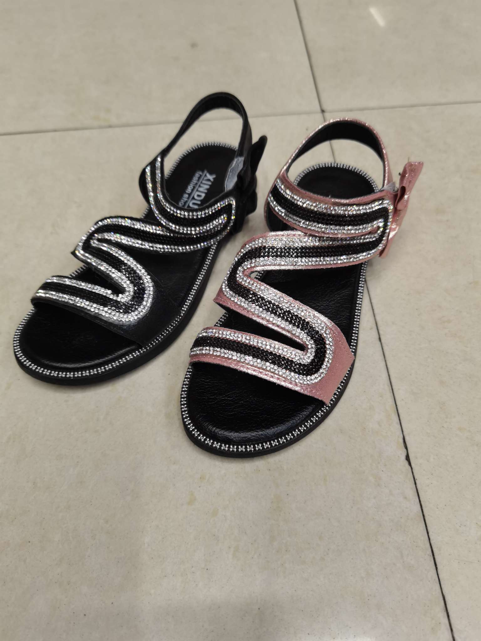2023 Spring Children Students Perform Korean Version Of Girls' Bowknot Rhinestone Girls' Sandals Leather Inner Casual Etiquette Shoes