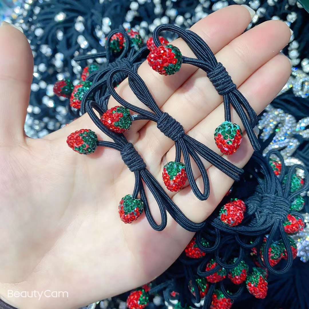 网红爆款直播发绳发圈扎头发皮筋草莓钻球黑色皮筋