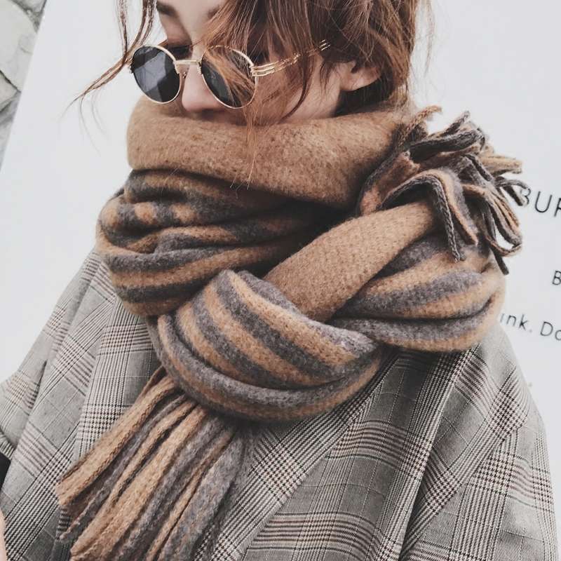 Drawing Korean Version Creative Lengthen Scarf Korean Version Lady Silk Scarf Warm Thickening Large Lovely Temperament Scarf Everything Casual Trend Fashion Women