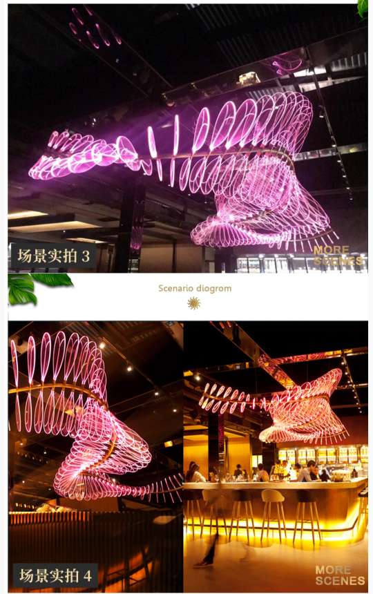 亚克力铁艺别墅酒大堂的店酒吧高层热弯现代简约吊灯单头细节图