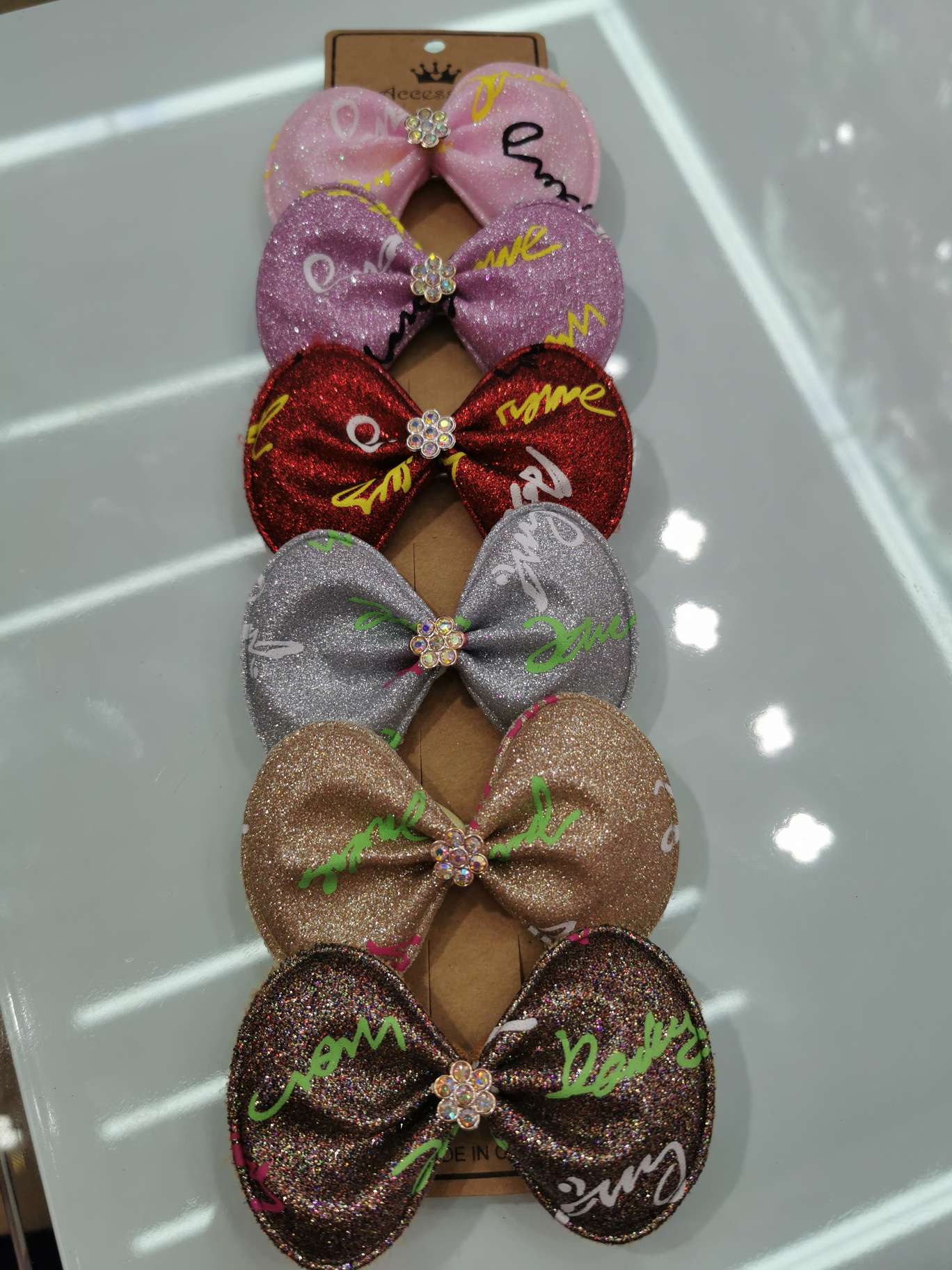 Scallion powder cloth bow tie hairpin