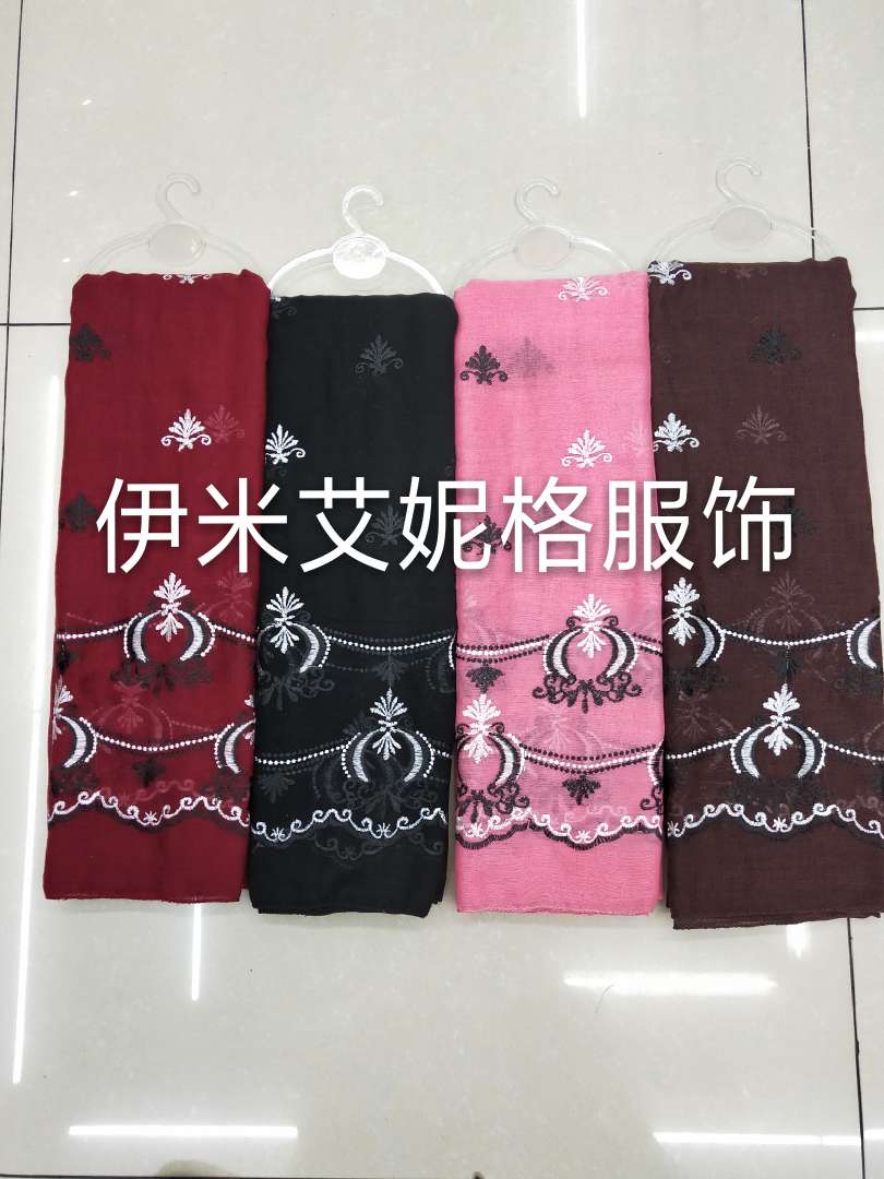 Two-Tone Plain Embroidered Headscarf 2