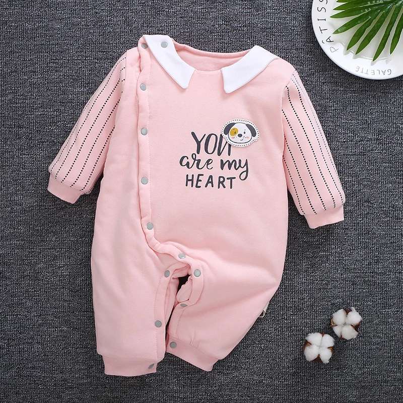 秋冬新款宝宝哈衣爬服羽绒棉连体衣小狗三个尺码66 73 80  三个颜色粉色 黄色 蓝色  下单备注尺码颜色