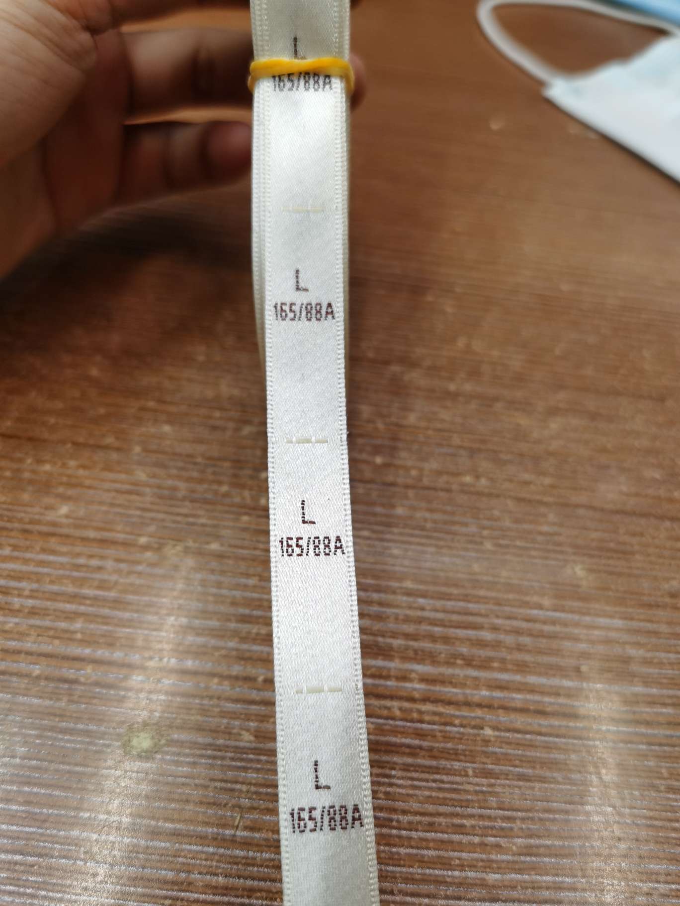 Wood Machine Size Mark, Woven Mark, With Height Size Mark, Satin Size Mark Specification drawing