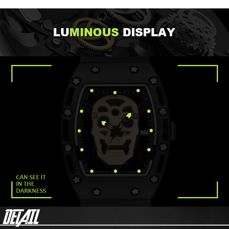Fashionable men's watches, skull skeleton wine barrel-shaped watches, student watches, silicone quartz watches Application Scenario