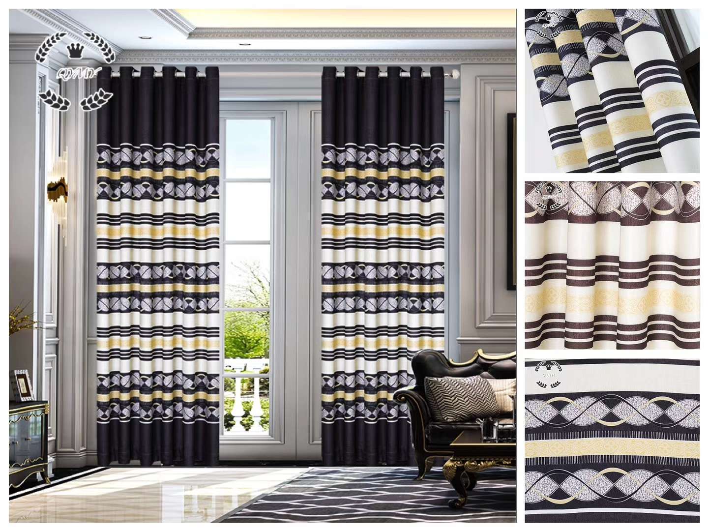 Velvet linen printed curtain thumbnail