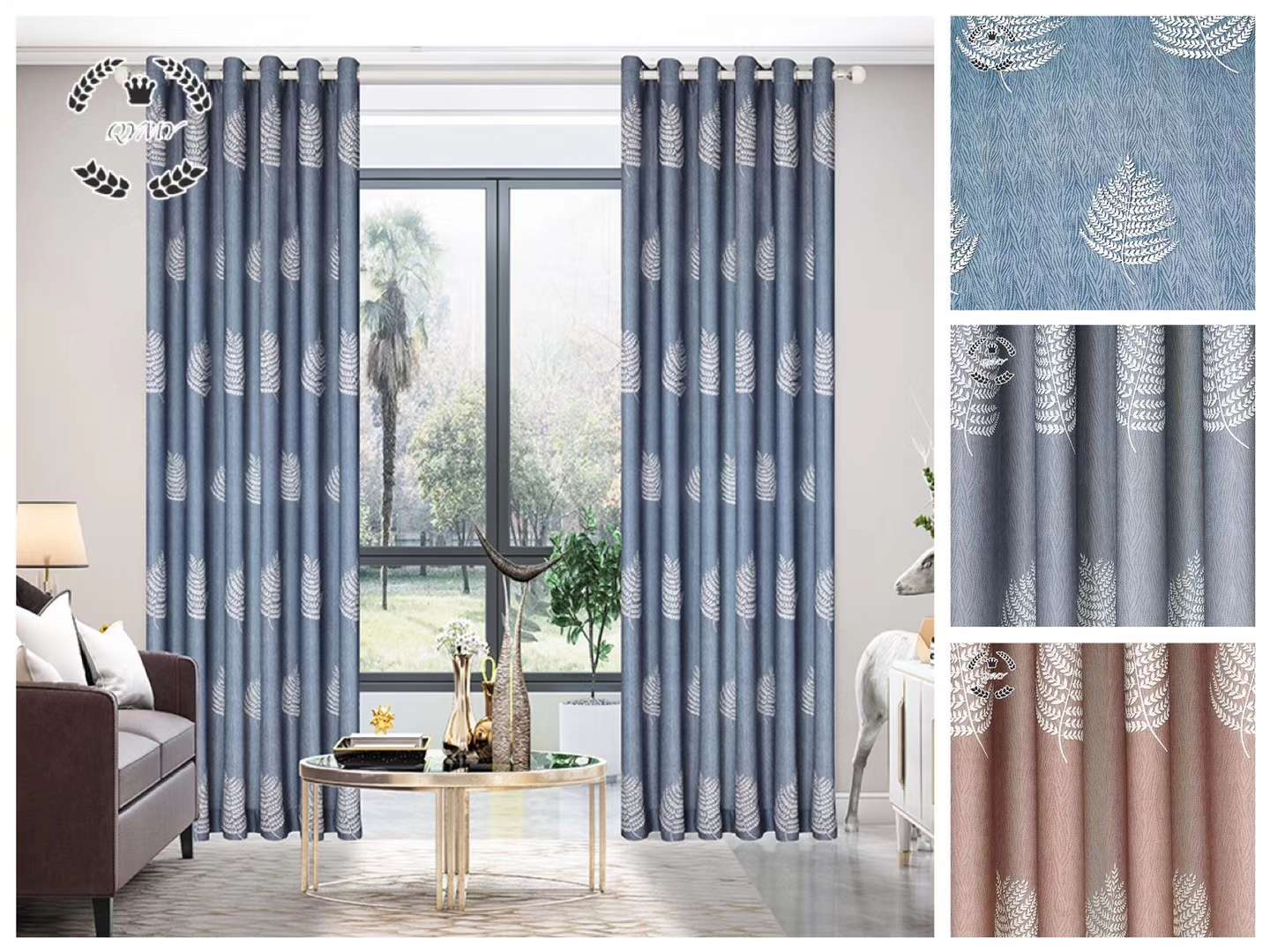 Velvet and linen leaf curtains thumbnail