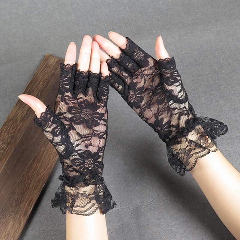 Half finger lace suntan gloves female summer sexy gauze dew refers to non-slip drive thin elegant black spring and Autumn manufacturers direct sale thumbnail