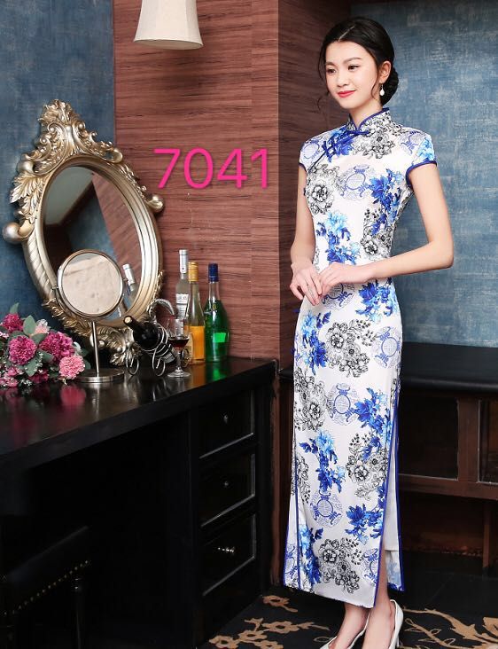Blue And White Porcelain Long Cheongsam