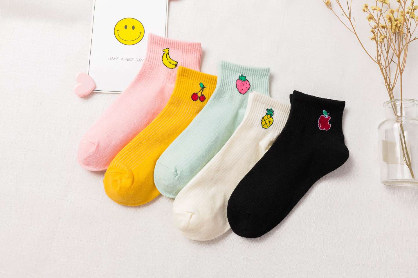 春秋爆款 棉质女士浅口短袜新款 学院风百搭卡通隐形袜纯色女袜低筒袜子 彩色水果款 厂家直销图
