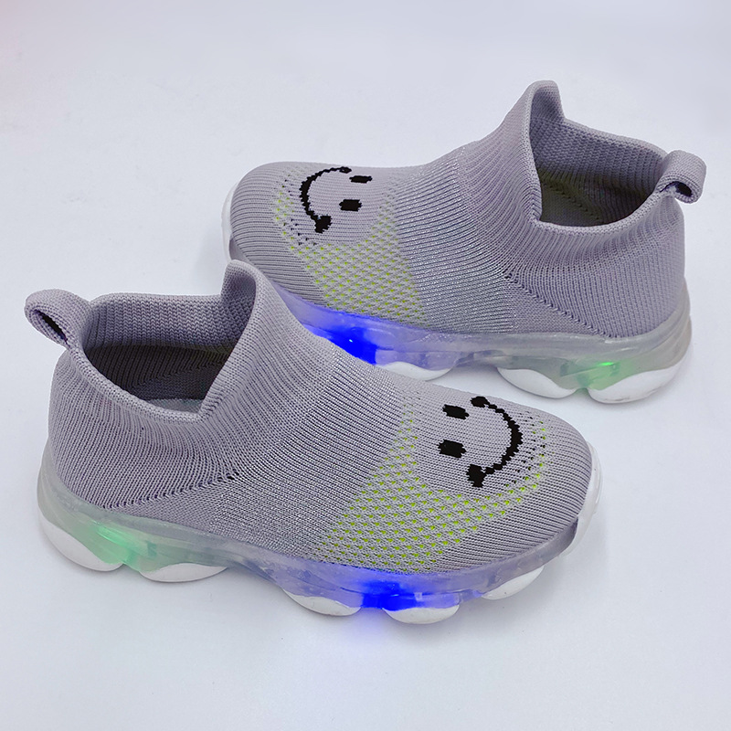 New Children's Flying Woven Surface Luminous Sports Shoes For Boys And Girls A Slip-On Running Shoes Specification drawing