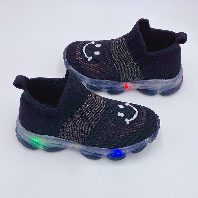 New Children's Flying Woven Surface Luminous Sports Shoes For Boys And Girls A Slip-On Running Shoes Item Picture
