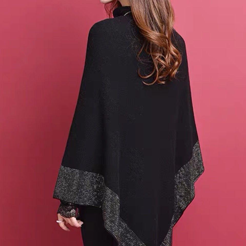 Chanel-style shawl knitted sweater, wool coat, high-neck pullover, 2020 new British sweater cape with sequins on top details Picture