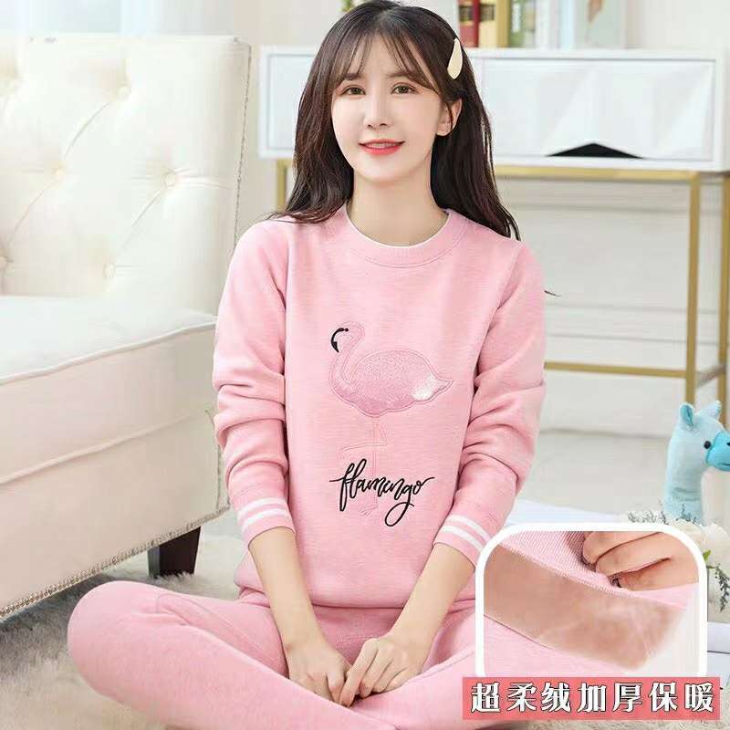 Young girl warm underwear cotton pajamas with fleece thumbnail