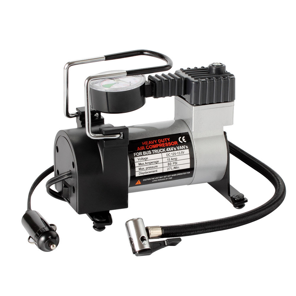 Manufacturers direct automotive supplies vehicle inflator metal single cylinder electric 12V portable car pump Specification drawing