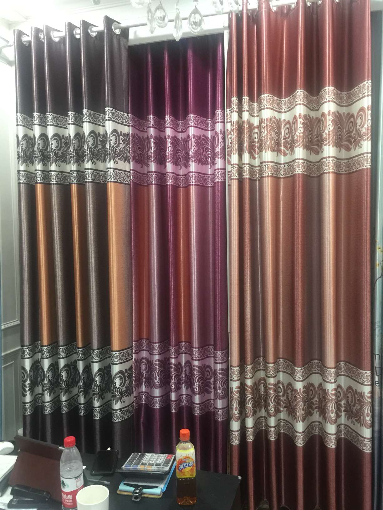 White silk printed blackout curtains undefined