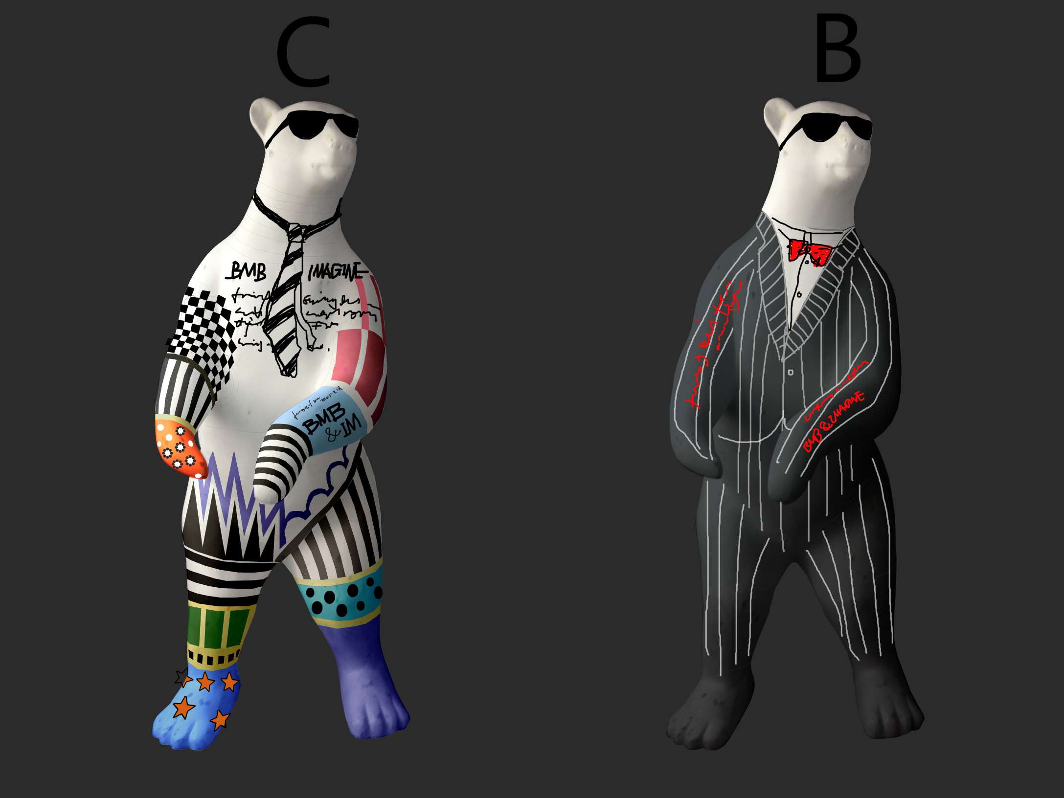 FRP painted bear cartoon sculpture, creative animation model, height 185*65*65 Item Picture