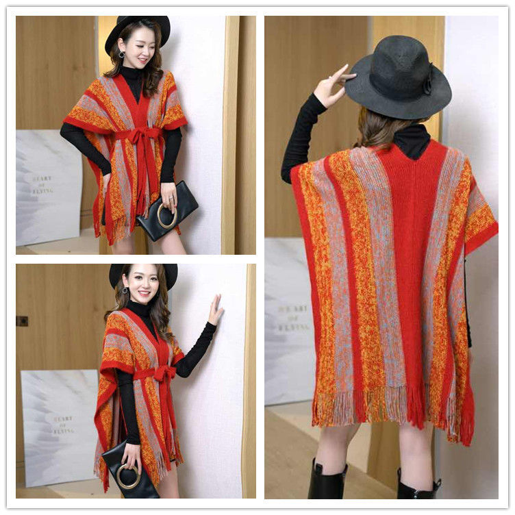 New spring and autumn irregular 蝙蝠衫 loose tassel sleeveless knitted cardigan cape shawl coat for women, versatile for winter Specification image