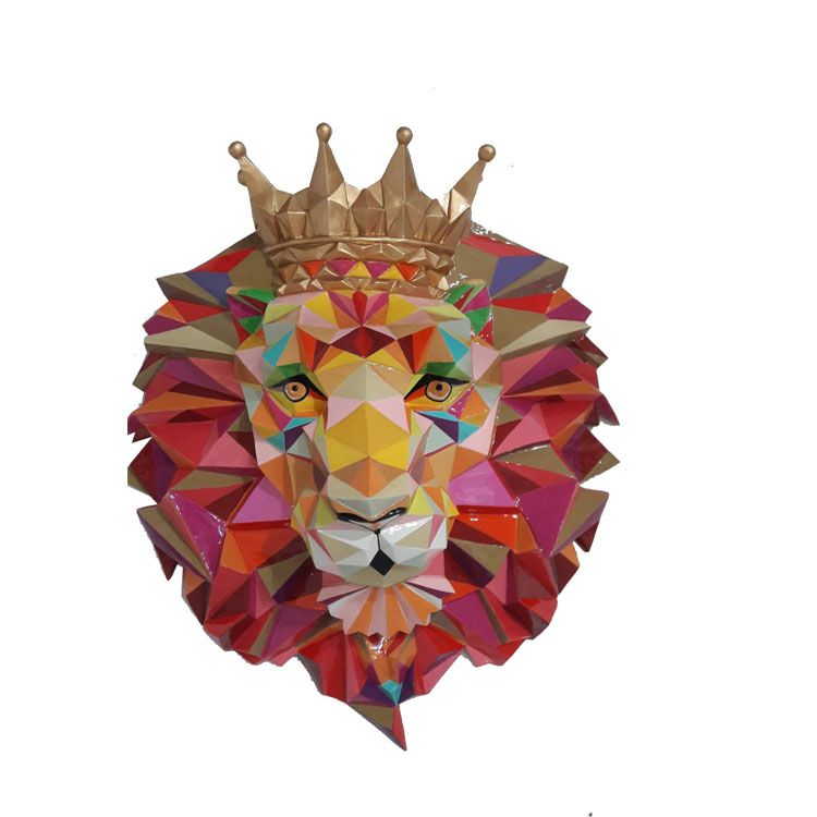 家居装饰壁挂挂件狮子头挂件彩色大型壁挂样板间装饰商场美陈150*175*56