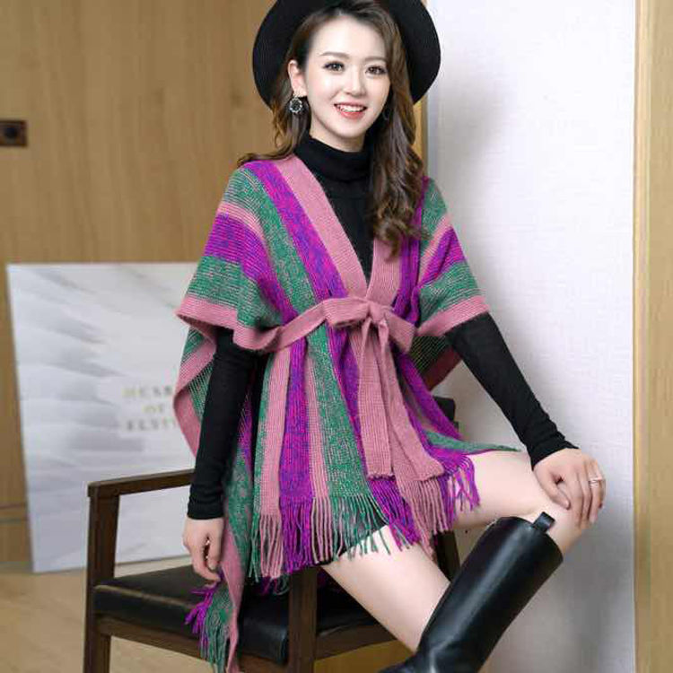 New spring and autumn irregular 蝙蝠衫 loose tassel sleeveless knitted cardigan cape shawl coat for women, versatile for winter