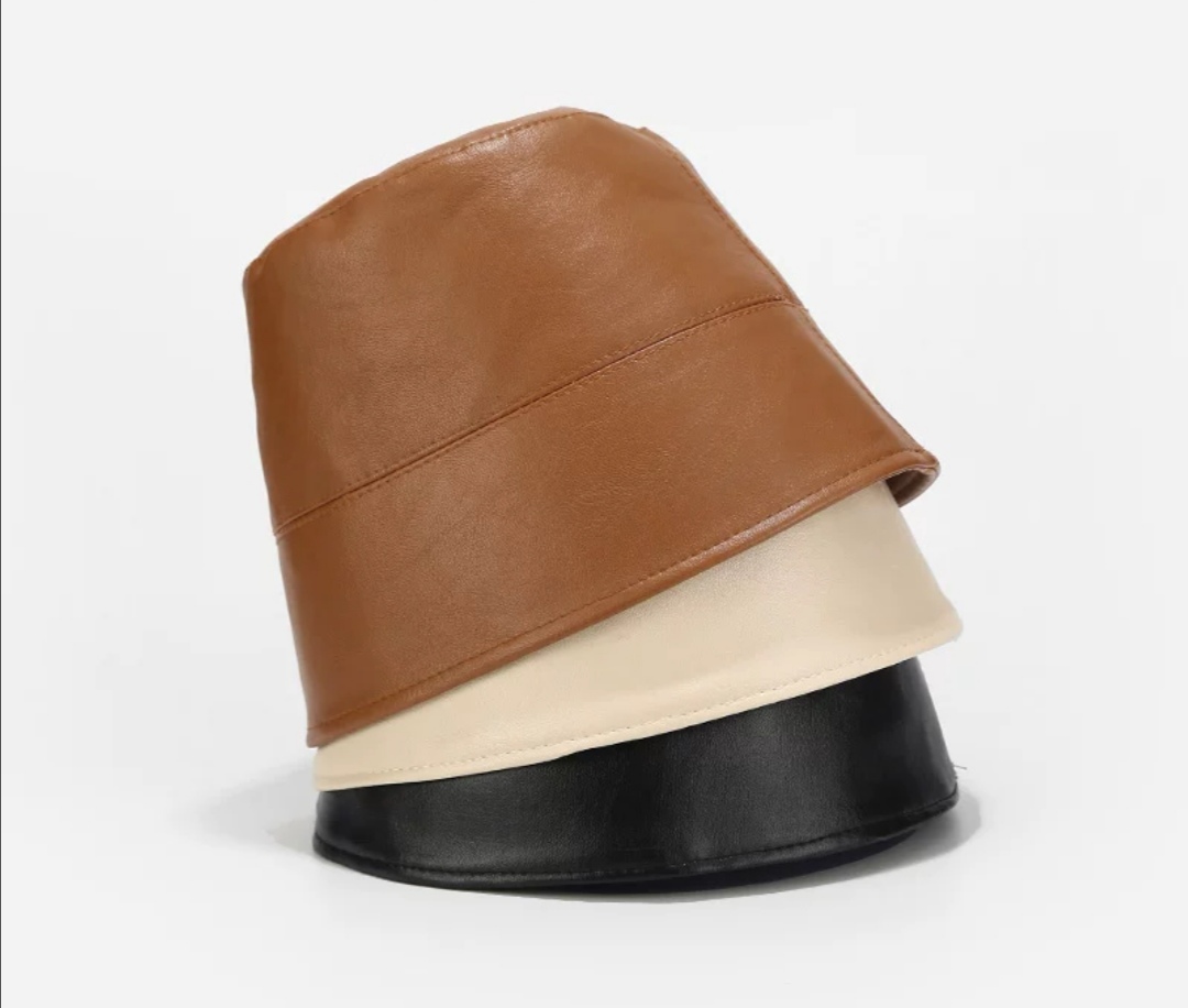 小众款PU皮质渔夫帽子男女韩版百搭日系街头复古水桶帽盆帽潮