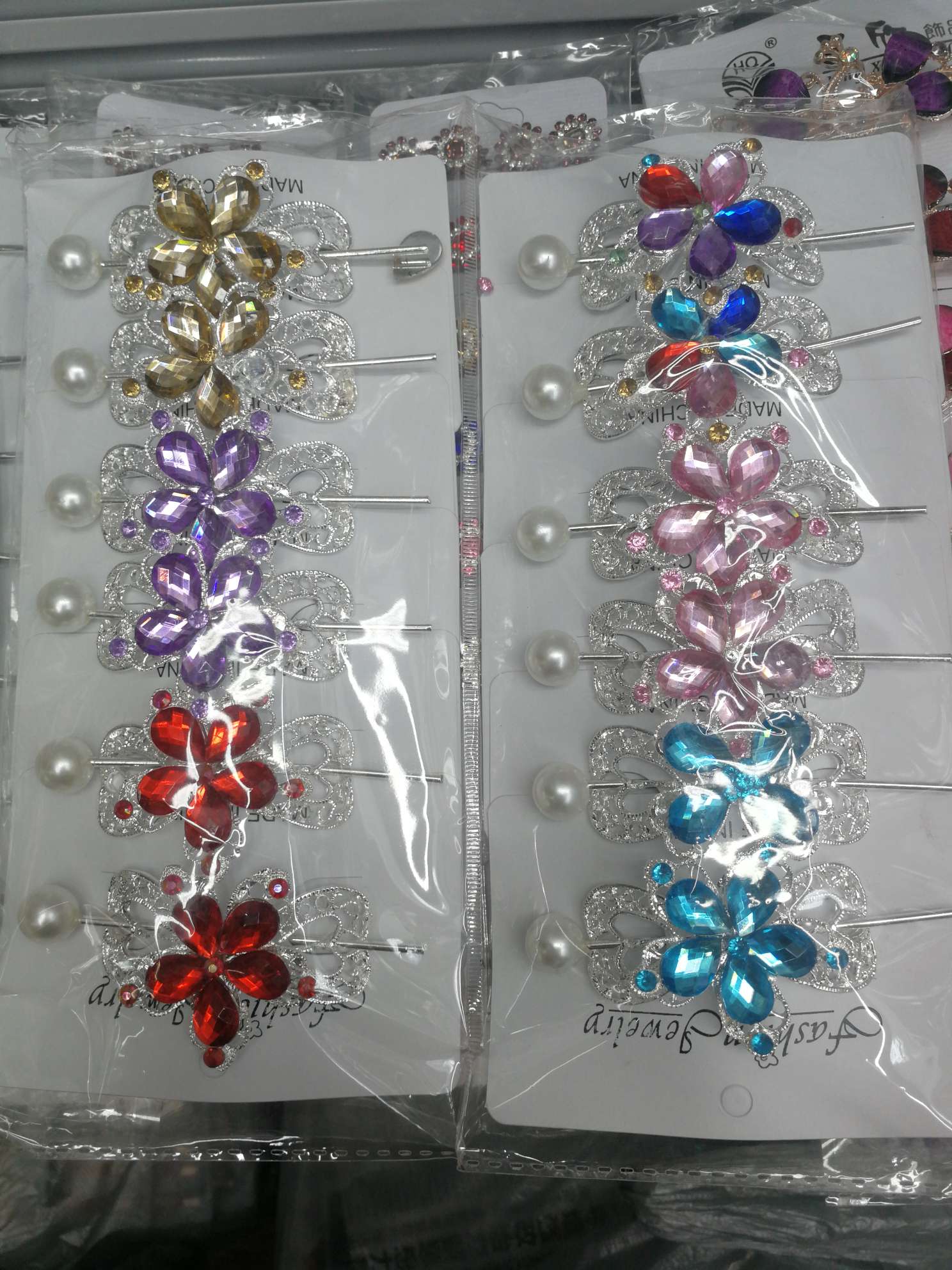 Crystal double ring hair pin