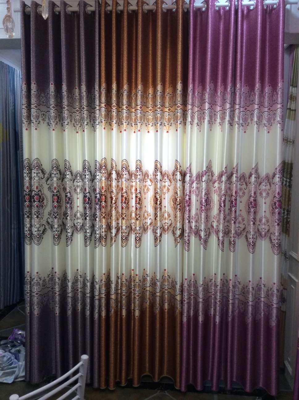 White silk printed blackout curtains details Picture